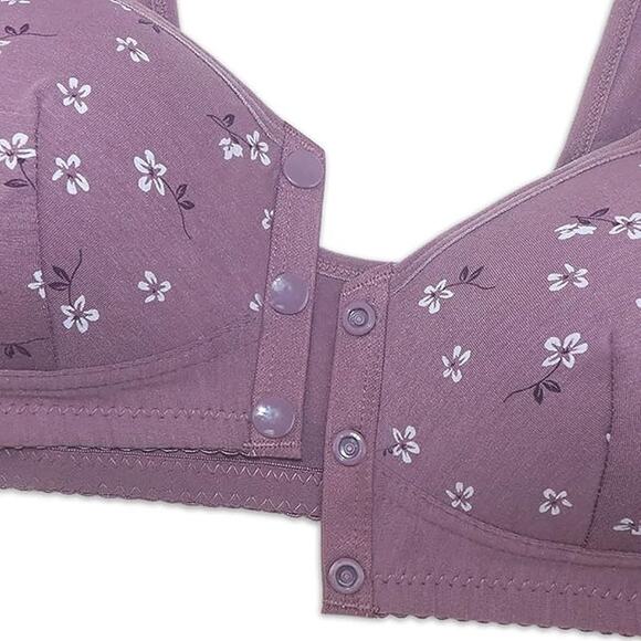 NWT ~ Purple Flowered Front Closure Push Up Senior Full Coverage Bra ~ Size 3X - Picture 4 of 5